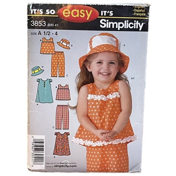 Sewing Pattern Simplicity It's So Easy Girls Dress Pants Shirt Hat Size 1-4 Cut - Picture 1 of 4